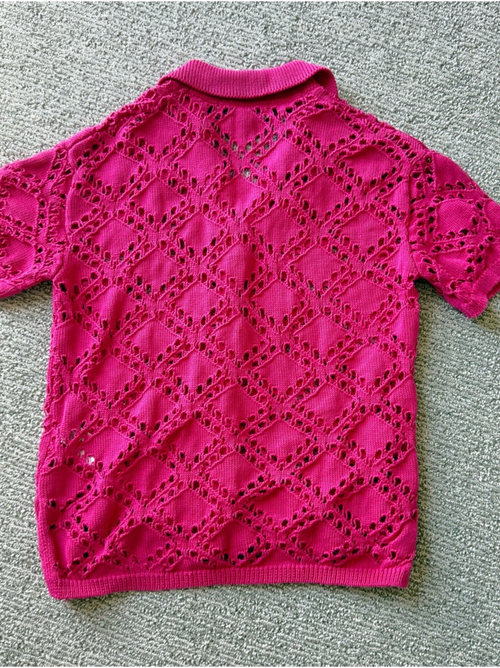 Free People Emily Fauxchet Open-Knit Short Sleeve Cardigan Hot Pink XS - Picture 3 of 7